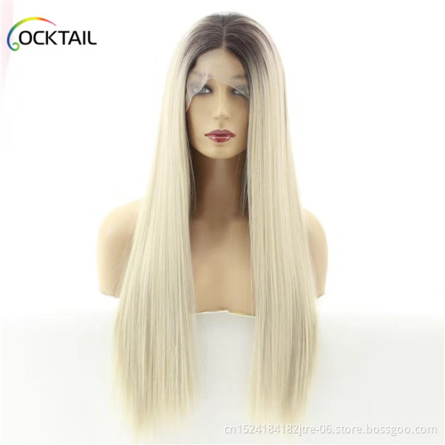 wholesale ombre colors lace frontal wig with baby hair longest silky straight hair synthetic lace frontal wigs
